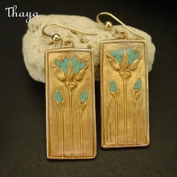 Thaya Golden Floral Dangle Earrings
