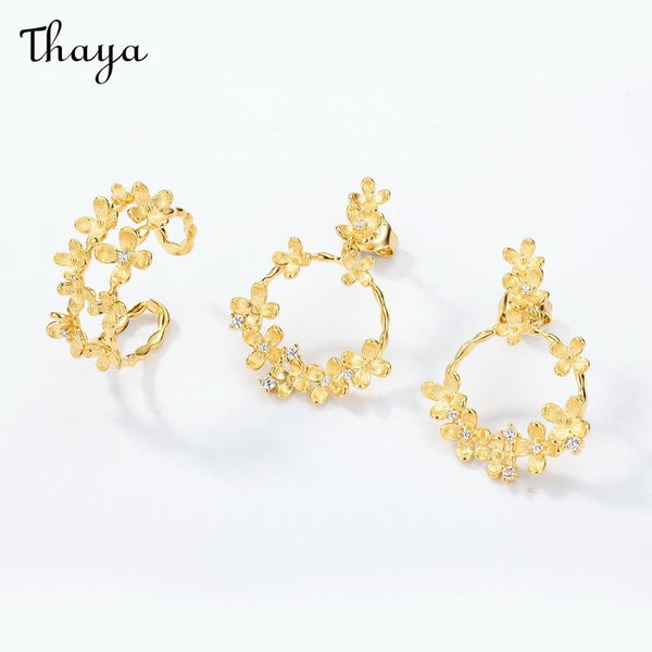 Thaya S925 Silver Brushed Osmanthus Earrings & Rings