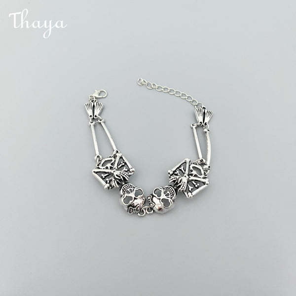 Thaya Skull and Bones Silver Bracelet