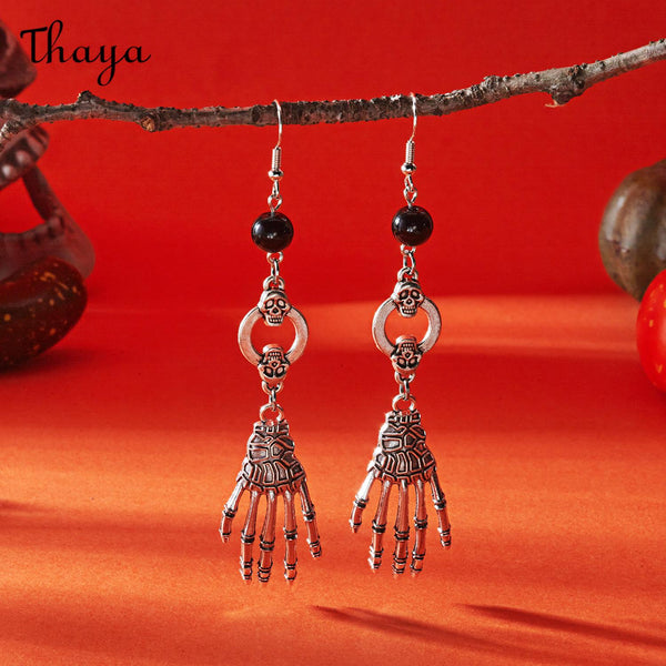 Thaya Halloween Tassel Skull Earrings