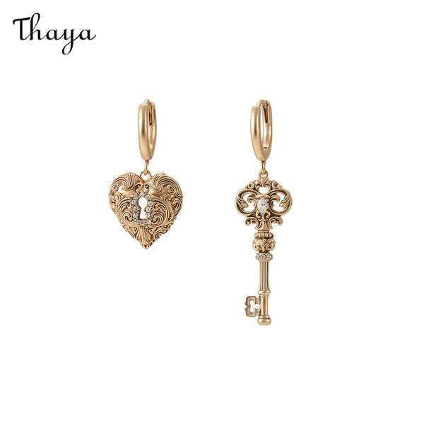 Thaya Retro Love Lock Core  Asymmetrical Key Earrings Heart Earrings