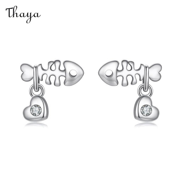 Thaya 925 Silver Fun Fishbone Cat Claw Earrings