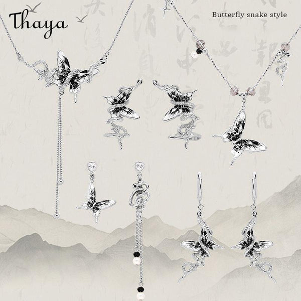 Thaya Chinese Fashion Ink  Butterfly Snake  Jewelry Set
