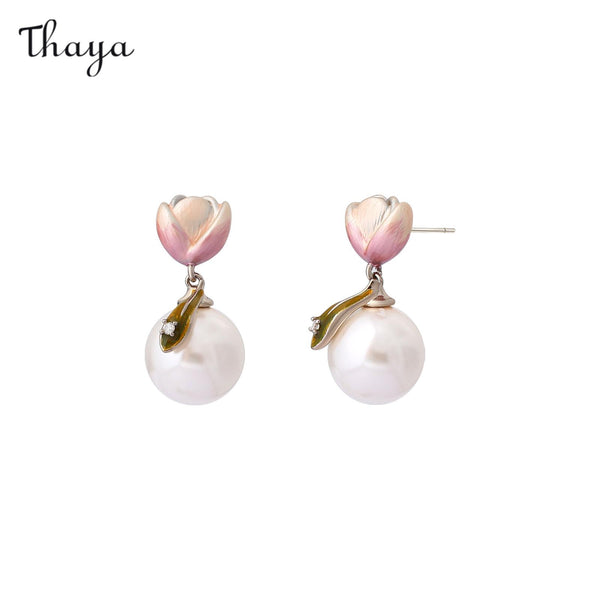 Thaya Pink Tulip Pearl Earrings