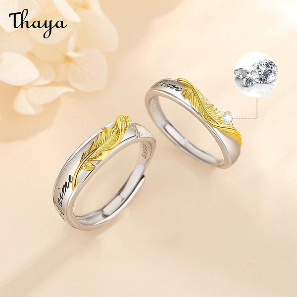 Thaya 999 Silver Feather Design Couple Rings