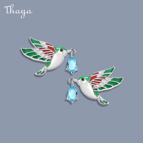 Thaya Pastoral Colorful  Enamel Hummingbird Dangle Earrings