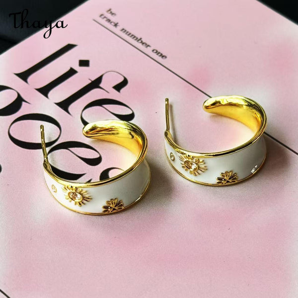 Thaya White Floral Hoop Earrings