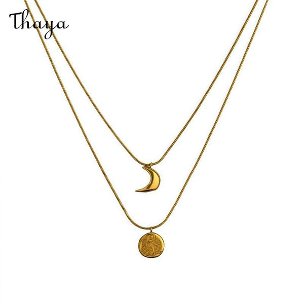 Thaya Double Layer Moon and Coin Necklace