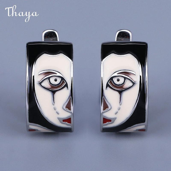 Thaya Enamel Abstract Face Earrings