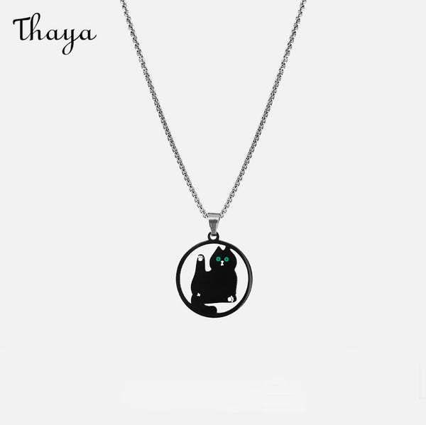 Thaya Green-eyed Black Cat  Necklace