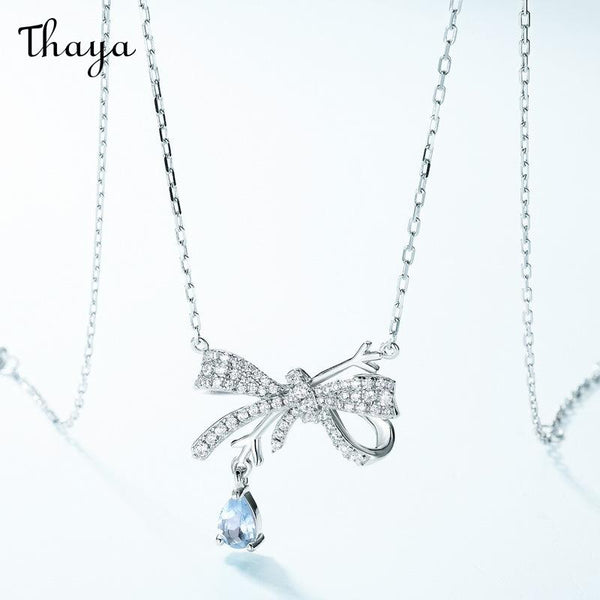Thaya S925 Silver Bow Diamond Drop  Necklace with Topaz