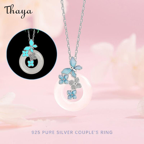Thaya S925 Silver Luminous Jade Butterfly Necklace