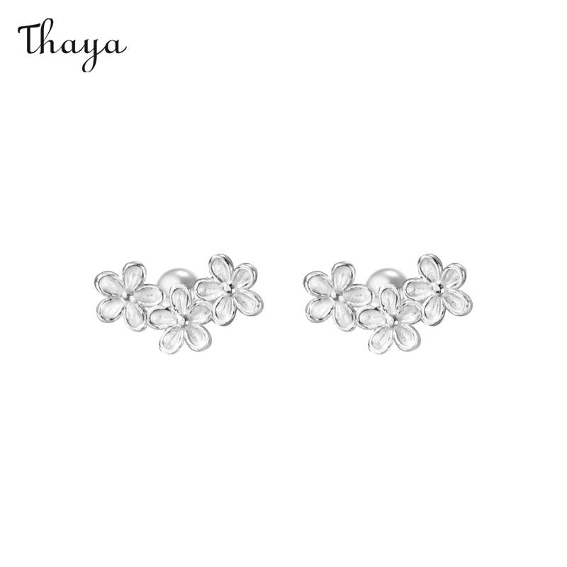 Thaya S999 Silver Screw Flower Earrings - Silver Screw Style