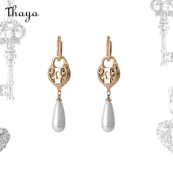 Thaya Love Lock Core  Retro  Teardrop Pearl Long Earrings