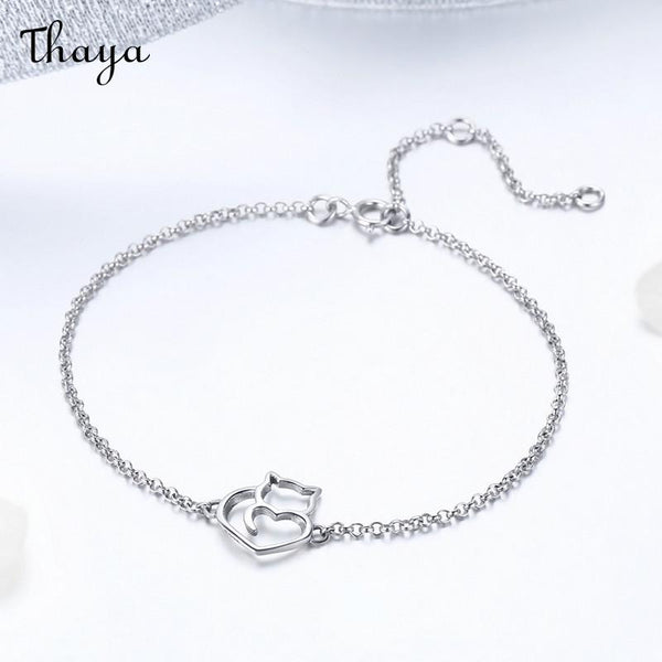 Thaya S925 Silver Cute Cat Heart Bracelet