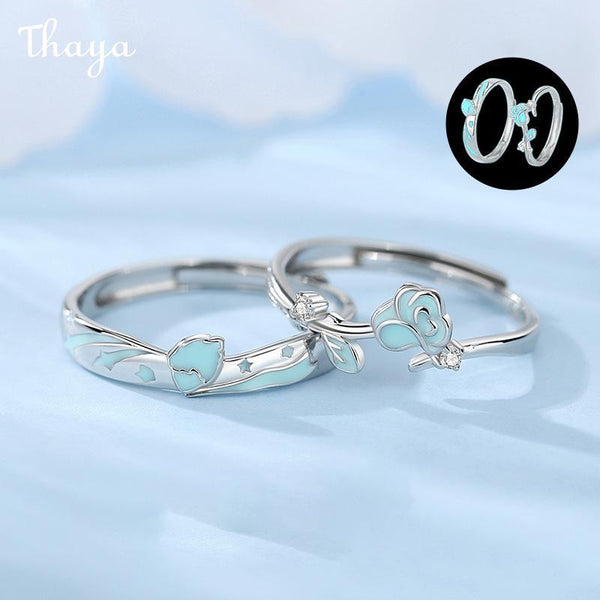 Thaya S925 Silver Little Prince and Rose Couple Rings