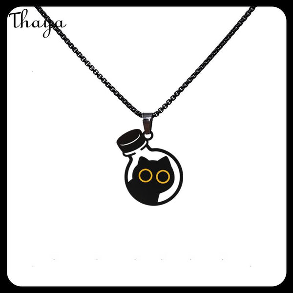 Thaya Cute Black Cat In A Drift Bottle Necklace