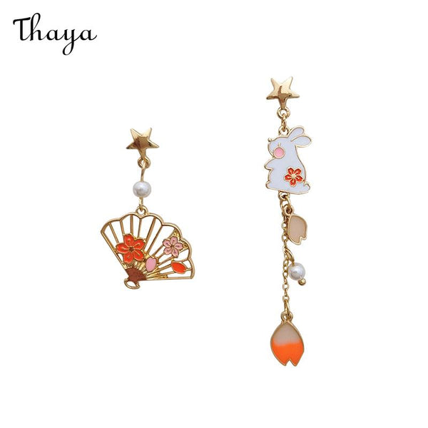 Thaya Asymmetric Bunny Hollow Fan Earrings
