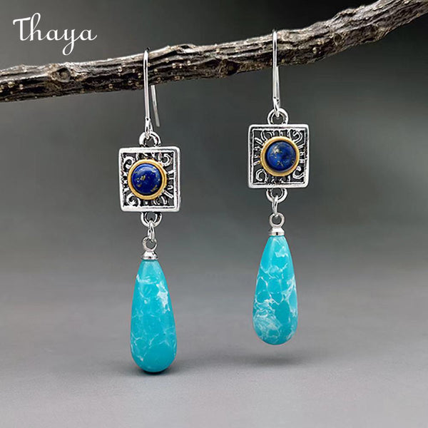 Thaya Square Turquoise Drop Dangle Earrings