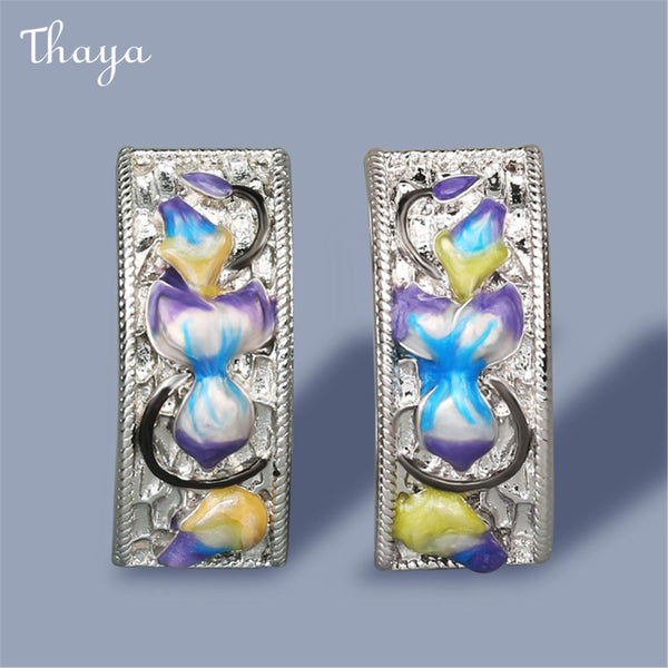 Thaya  Inlaid Gel Drop Enamel Geometric Earrings