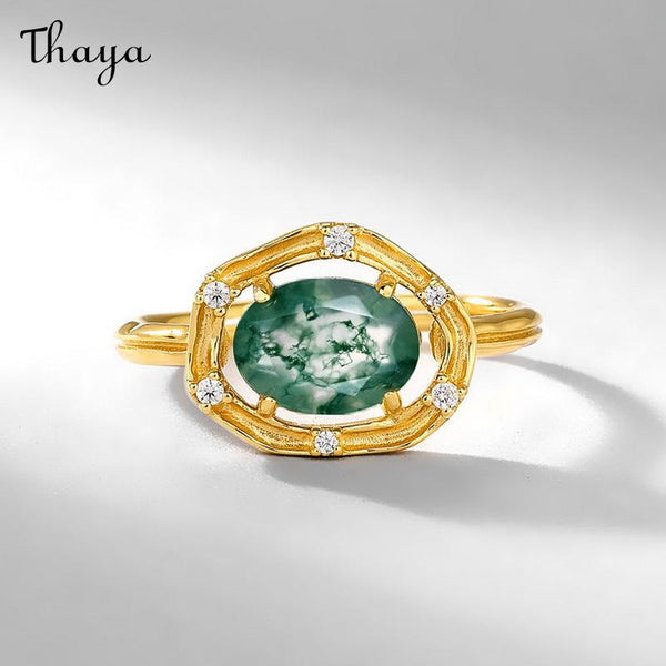Thaya S925 Silver Green Moss Agate Zircon Ring