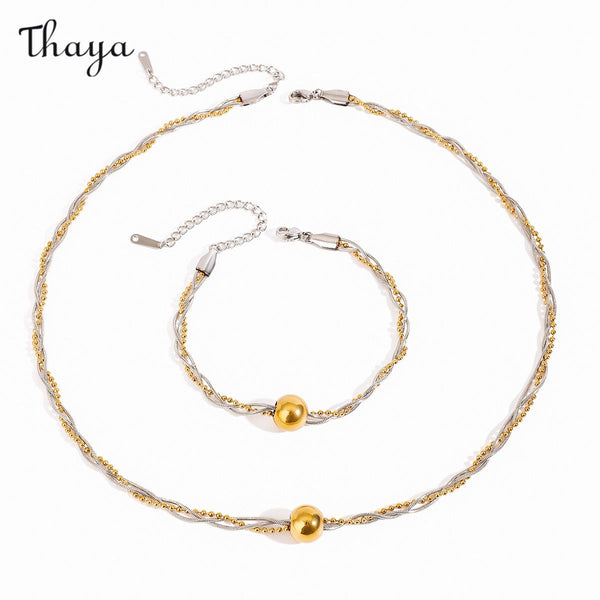 Thaya Set aus Halskette und Armband mit Metallkugeln