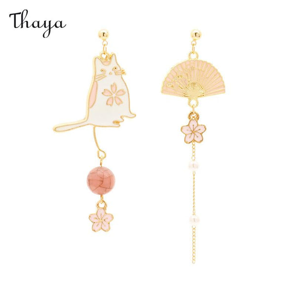 Thaya Sakura Cat Fan Earrings
