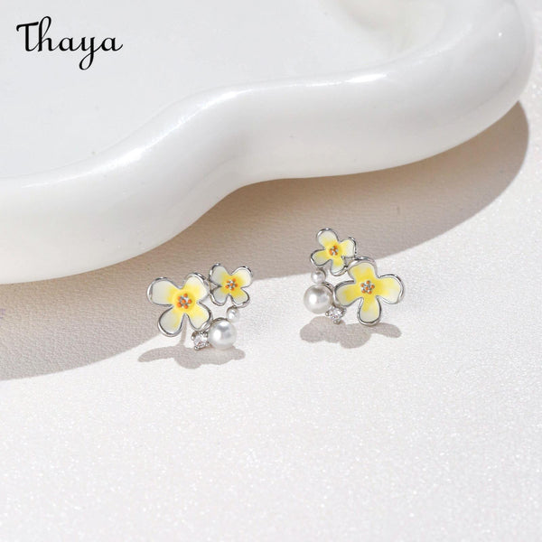 Thaya S925 Silver Flower Pearl Stud Earrings