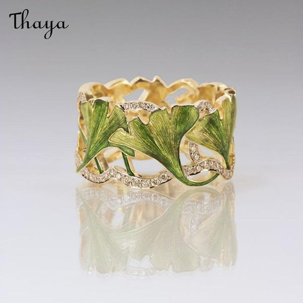 Thaya Enamel Gingko Leaf Ring