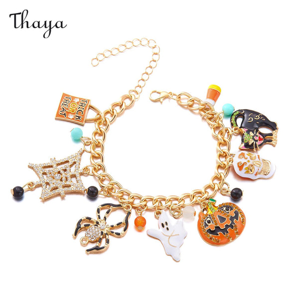 Thaya Halloween Cartoon Pumpkin Skull Ghost Spider Bracelet