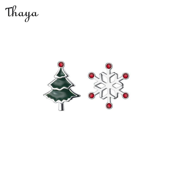 Thaya 925 Silber Asymmetrie Schneeflocke Weihnachtsbaum Ohrringe