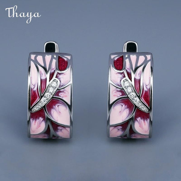 Thaya Floral Enamel Rectangle Hoop Earrings