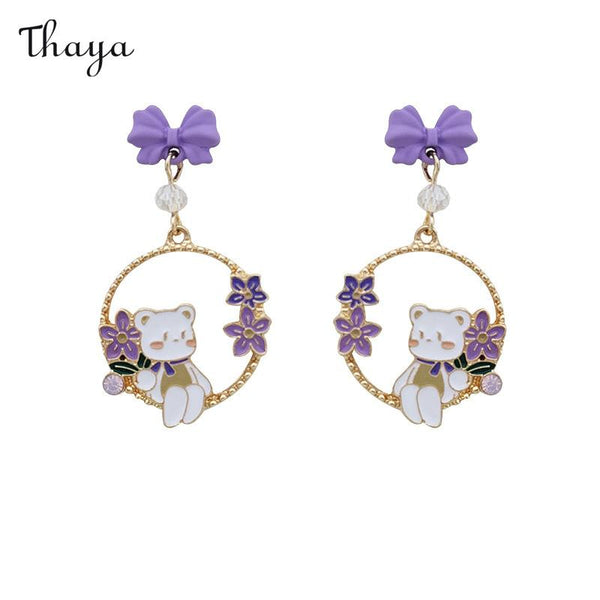 Thaya Cute Bear Circle Earrings