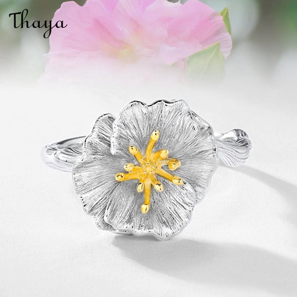 Thaya S925 Silver Hibiscus Flower Ring