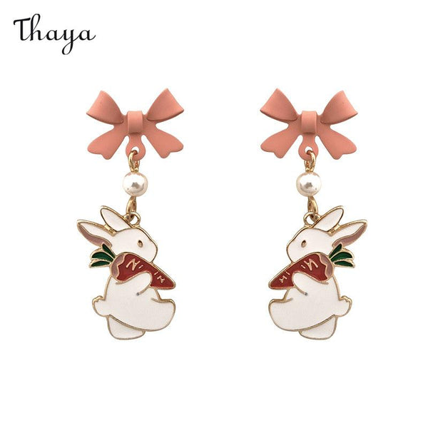 Thaya Rabbit Holding Carrot Earrings