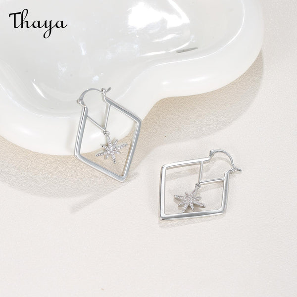 Thaya S925 Silver Diamond Hollow  Eight-pointed Star Earrings