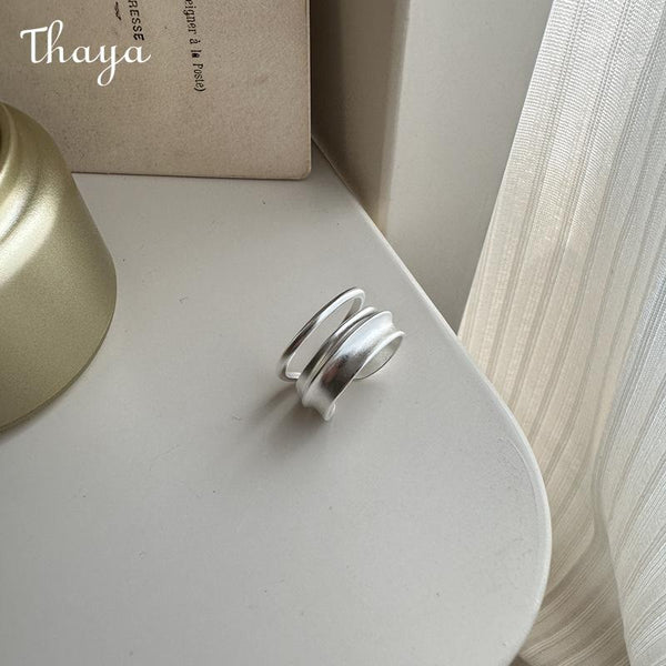 Thaya S925 Silver  Matte Double-layer Geometric Ring