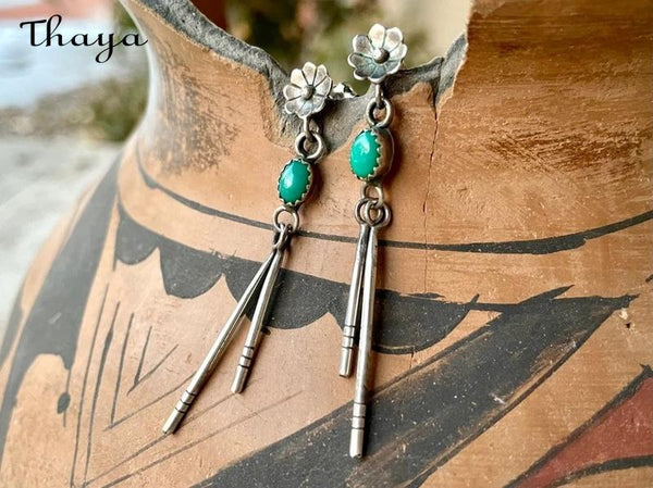 Thaya Simple Geometr Inlaid Turquoise Tassel Long Earrings
