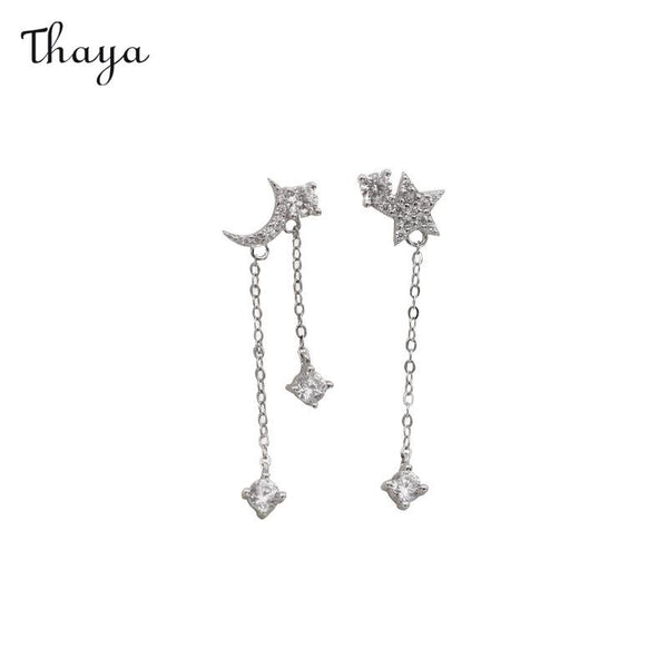 Thaya 925 Silver Star and Moon Asymmetric Tassel  Earrings