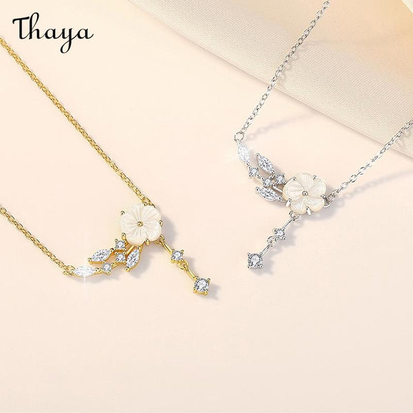 Thaya S925 Silver Mother Shell  Camellia Flower Necklace