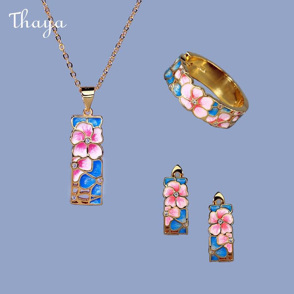 Thaya Enamel  Rainbow Flowers Jewelry Set