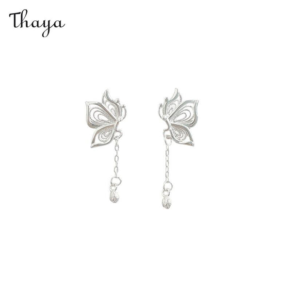 Thaya 999 Silver Elegant Butterfly Fringe Earrings