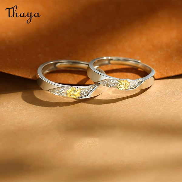 Thaya S925 Silver Sycamore Leaf Couple Rings