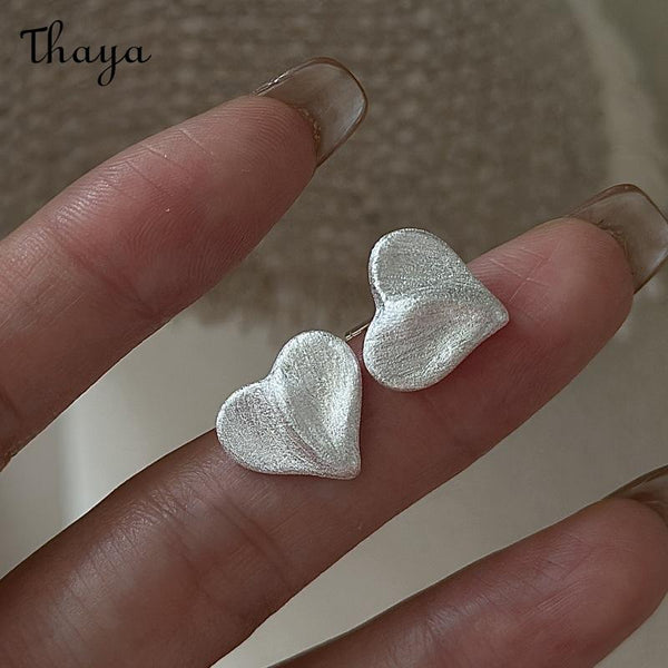 Thaya S925 Silver Matte Heart Earrings