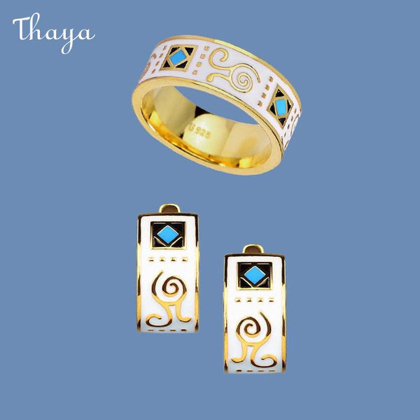 Thaya White Enamel Retro Lucky Symbols Set