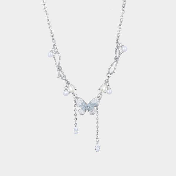 Thaya Crushed Ice Blue Butterfly Pendant Necklace