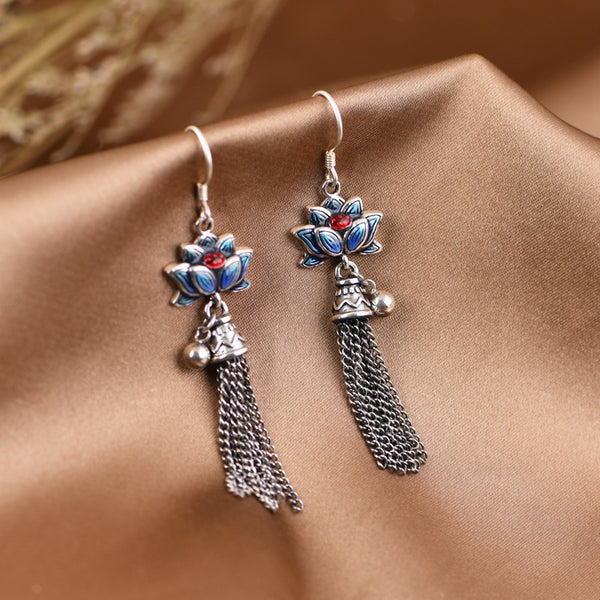 Thaya S925 Silver Lotus Tassel Earrings