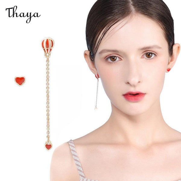 Thaya Red Love Hot Air Balloon Asymmetric Stud Earrings
