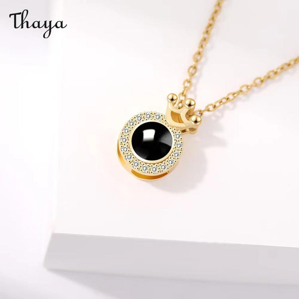 Thaya Personalized Full Diamond Crown Photo Necklace