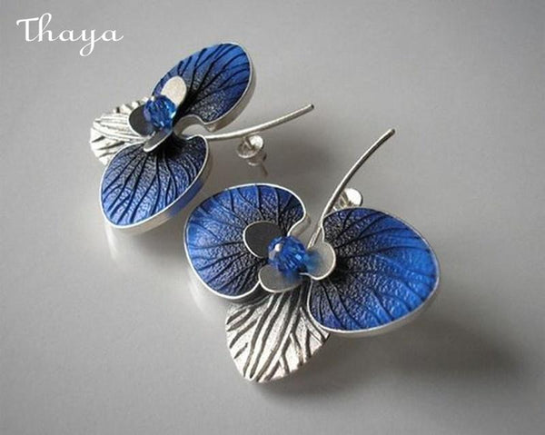 Thaya  Epoxy Blue Phalaenopsis Orchid Earrings